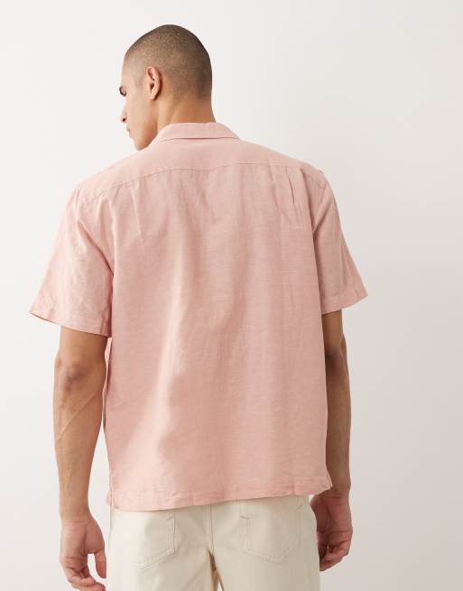Camisa rosa claro de manga corta de mezcla de lino de Selected , 5 de 5