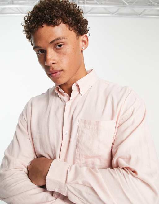 Camisa rosa claro extragrande de manga larga de mezcla de lino de New Look, 2 de 4