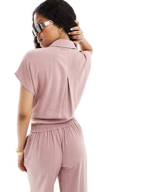 Camisa rosa con lazada delantera de mezcla de lino de PIECES Petite (parte de un conjunto), 2 de 4