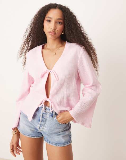 Camisa rosa con lazadas delanteras de bambula de JDY - view 1