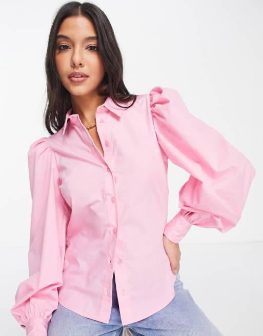 Camisa rosa con mangas voluminosas y puños anchos de algodón de ASOS DESIGN