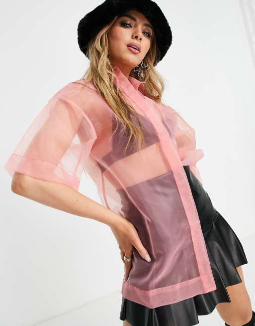 Camisa rosa de corte cuadrado de organza transparente de House Of Holland