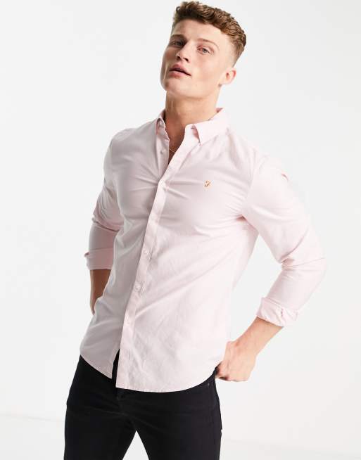Camisa rosa de corte slim y manga larga Brewer de Farah 