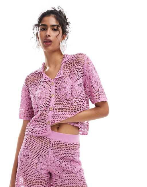 Camisa rosa de croché de Mango (parte de un conjunto) ASOS - Main Image