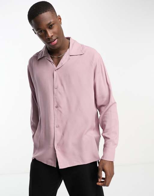 Camisa rosa de manga larga con cuello de solapas de Selected Homme