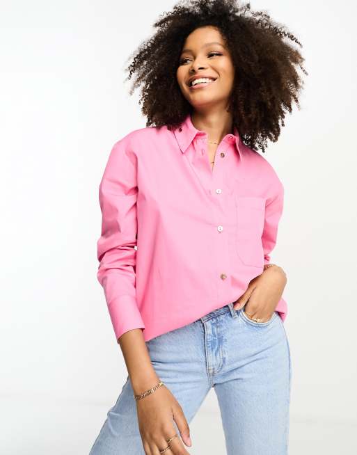 Camisa rosa de popelina de River Island ASOS