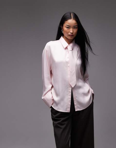 Camisa rosa extragrande con lazada de satén de ASOS DESIGN - view 1