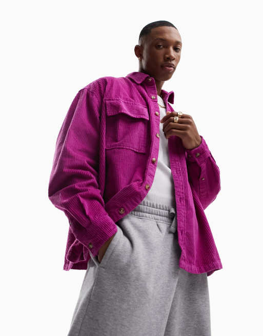 Camisa rosa frambuesa de corte cuadrado extragrande de pana gruesa de ASOS DESIGN, 3 de 4