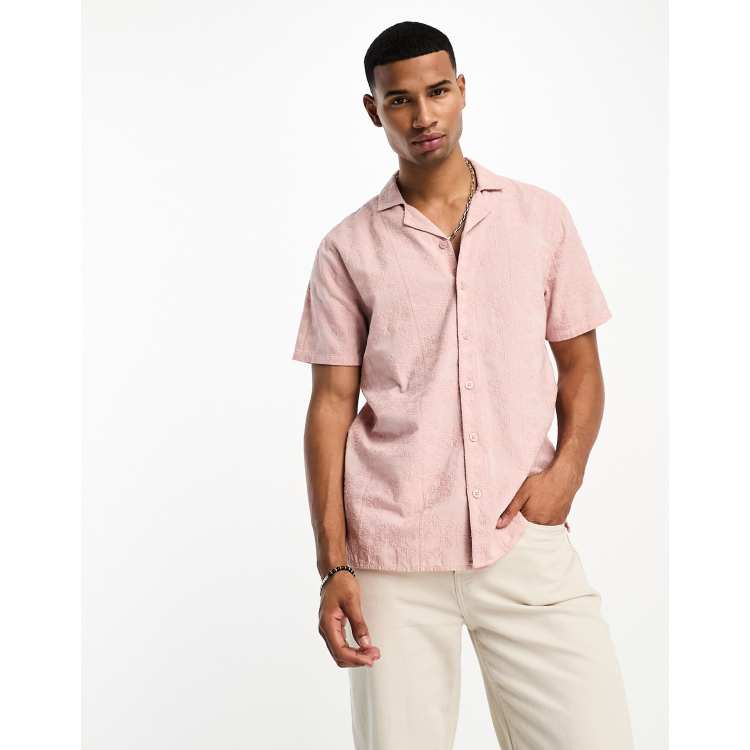 Camisa rosa holgada de manga corta con cuello de solapas de encaje de Hollister ClassicfuncenterShops