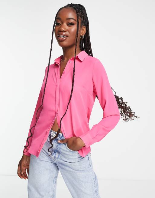 Camisa rosa luminoso abotonada de New Look