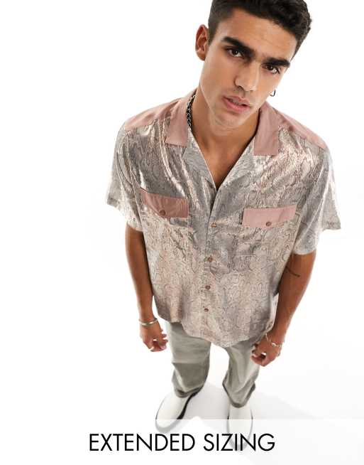 Camisa rosa metalizado holgada de estilo wéstern con solapas y estampado de serpiente de ASOS DESIGN