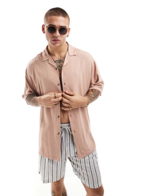 Camisa rosa polvoriento extragrande estilo años 90 con cuello de solapas de viscosa de ASOS DESIGN