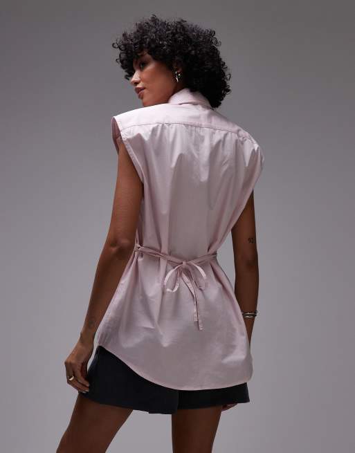 Camisa rosa sin mangas con hombreras y corbata de ASOS DESIGN, 2 de 4