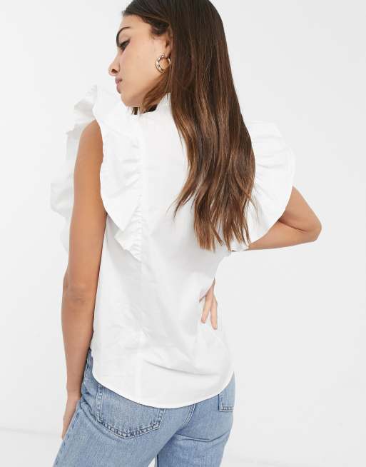 Camisa sin mangas con detalle de volante en algodón blanco de ASOS DESIGN, 2 de 4