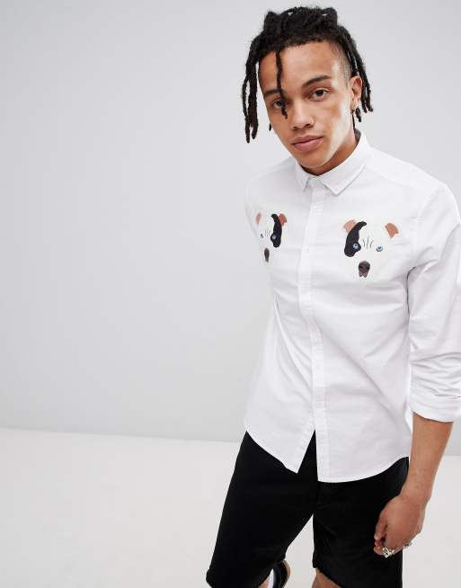 Camisa slim con bordado de perro de ASOS DESIGN