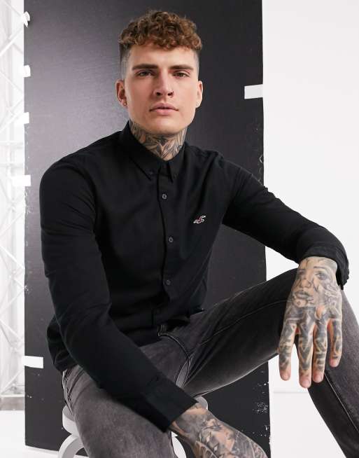 Camisa slim de manga larga con logo negra de Hollister ASOS