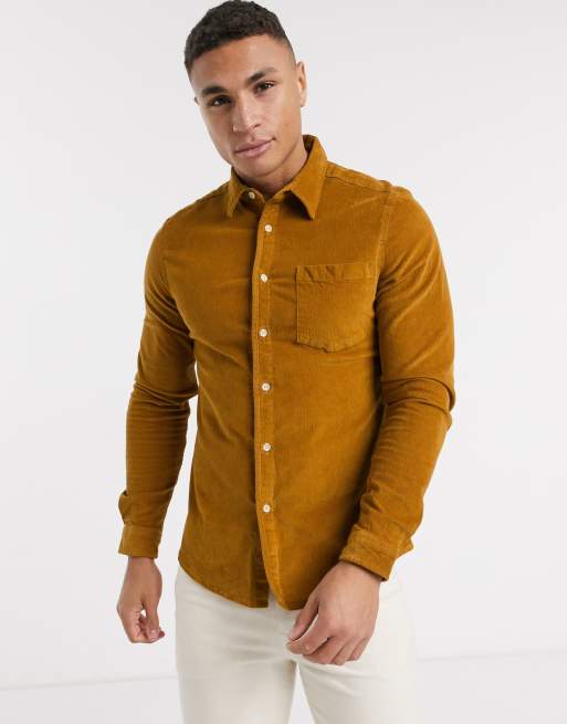 Camisa slim de pana elástica en color mostaza de ASOS DESIGN