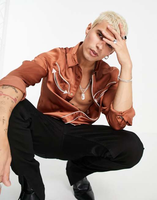 Camisa tipo western de estilo años 70 de satén de ASOS DESIGN