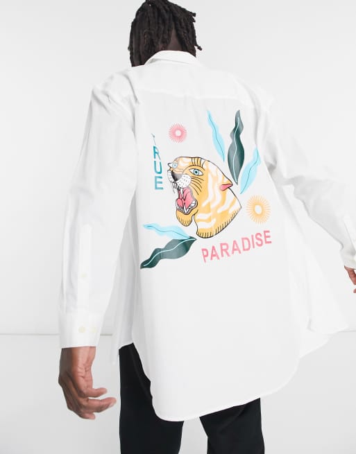 Camisa ultragrande con estampado de tigre superpuesto en la espalda de ASOS DESIGN