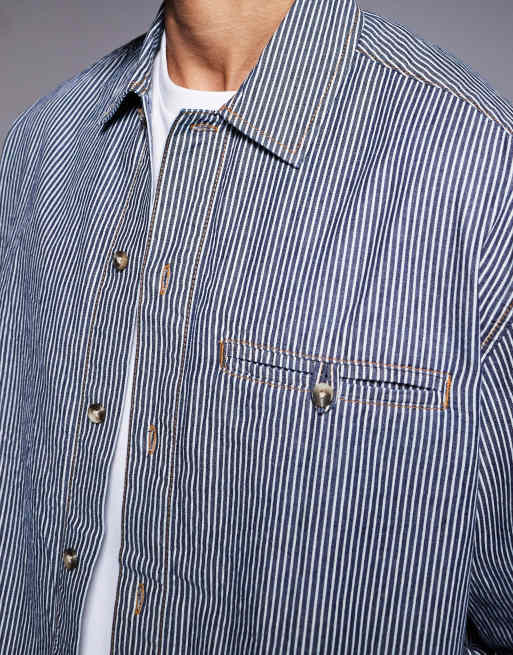 Camisa vaquera a rayas azules extragrande de ASOS DESIGN, 5 de 5