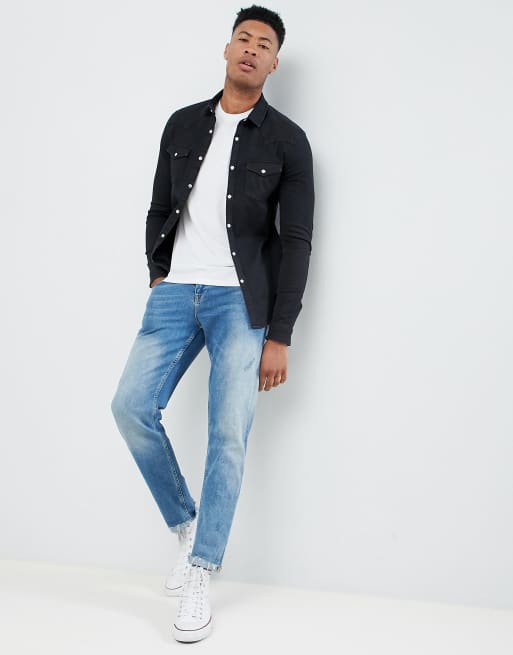 Camisa vaquera ajustada de estilo western en negro de ASOS DESIGN Tall, 4 de 4