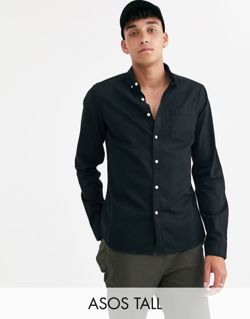 Camisa vaquera ajustada y elástica en negro de ASOS DESIGN Tall 