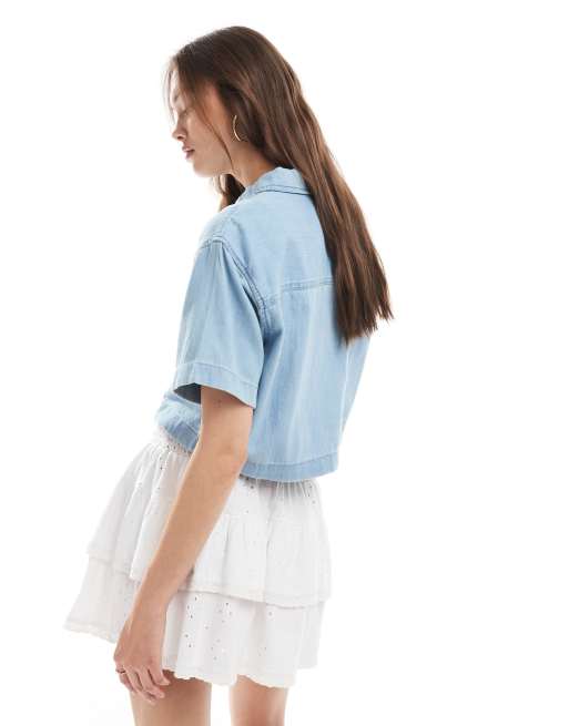 Camisa vaquera azul claro de corte cuadrado de New Look, 4 de 4