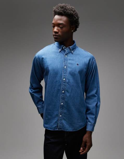 Camisa vaquera azul con lavado a la piedra Lucas de Carhartt WIP - view 1