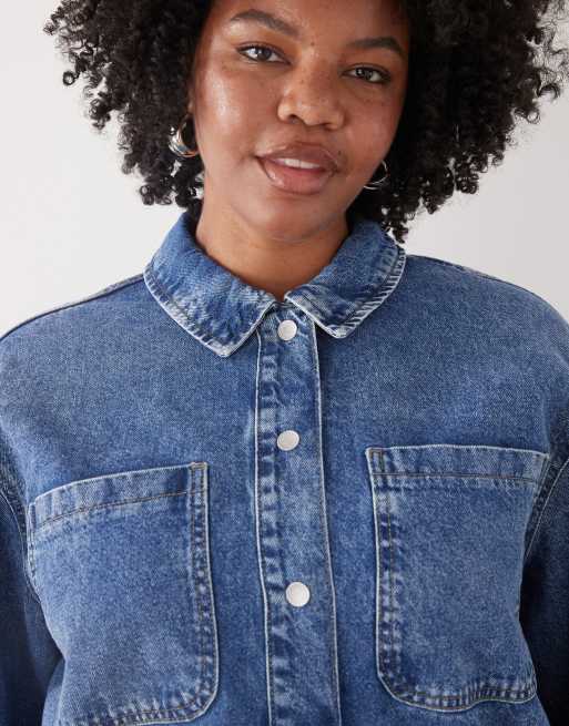 Camisa vaquera azul extragrande con lavado medio de Noisy May Curve, 4 de 4