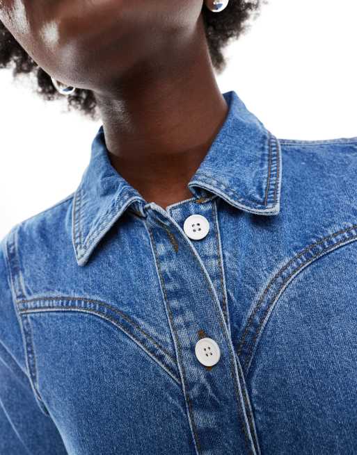 Camisa vaquera azul medio de estilo wéstern de ASOS DESIGN, 3 de 4