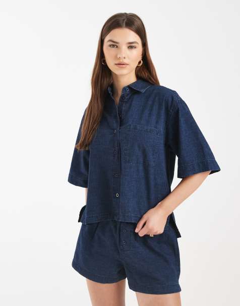 Camisa vaquera azul tinta lavado de corte cuadrado de ASOS DESIGN (parte de un conjunto) - view 1