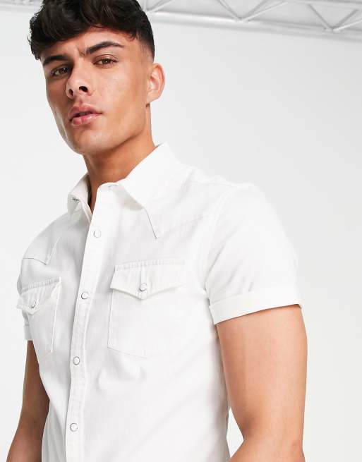 Camisa vaquera blanca estilo western entallada de ASOS DESIGN ASOS