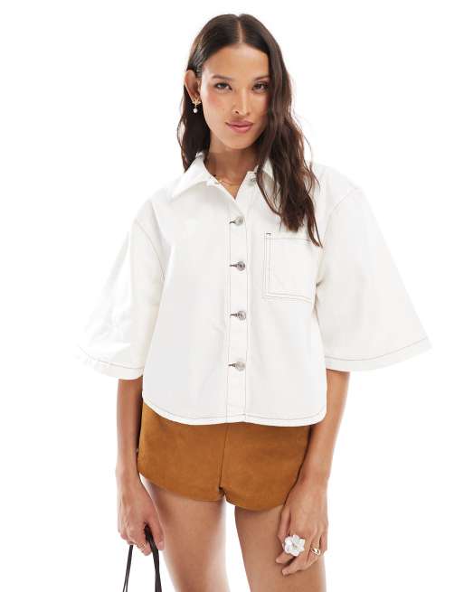 Camisa vaquera color crudo de corte cuadrado con bajo redondeado de ASOS DESIGN