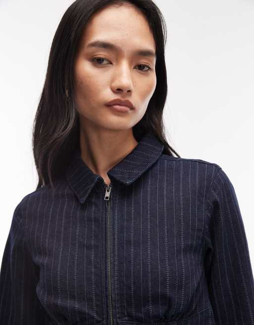 Camisa vaquera con raya diplomática, solapas y cremallera bidireccional de ASOS DESIGN (parte de un conjunto), 3 de 4