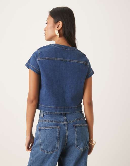 Camisa vaquera corta con lavado claro Hettie de Nobody's Child, 4 de 4