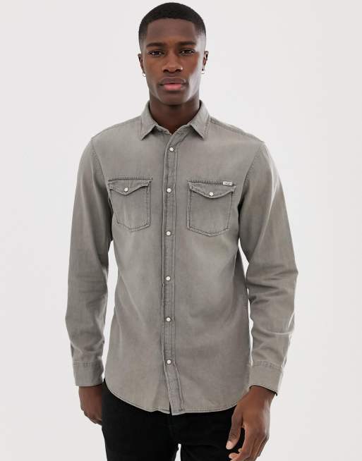 Camisa vaquera de corte slim en gris descolorido de Jack & Jones