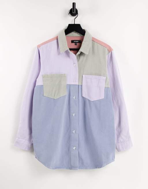 Camisa vaquera extragrande con diseño color block multicolor de Missguided