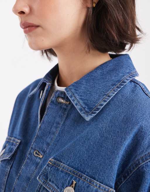Camisa vaquera extragrande con lavado azul medio y detalle de bolsillo de Vero Moda, 4 de 4