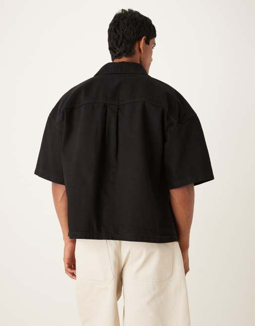 Camisa vaquera negra de corte cuadrado extragrande y manga corta de ASOS DESIGN, 3 de 5