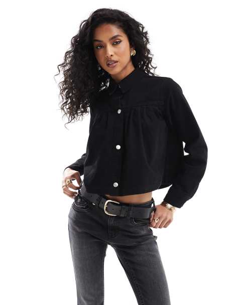 Camisa vaquera negra plisada de ASOS DESIGN - view 1