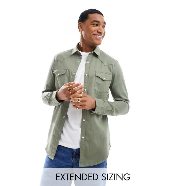 Camisa vaquera verde ajustada de estilo western de ASOS DESIGN ASOS