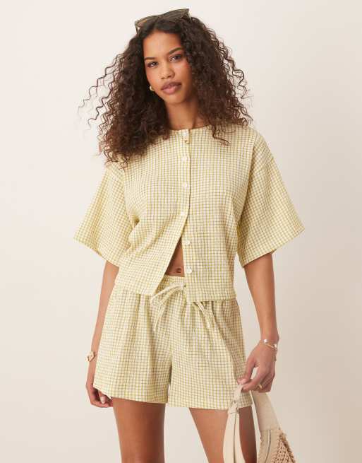 Camisa verde a cuadros de corte cuadrado de tejido texturizado de ASOS DESIGN (parte de un conjunto)