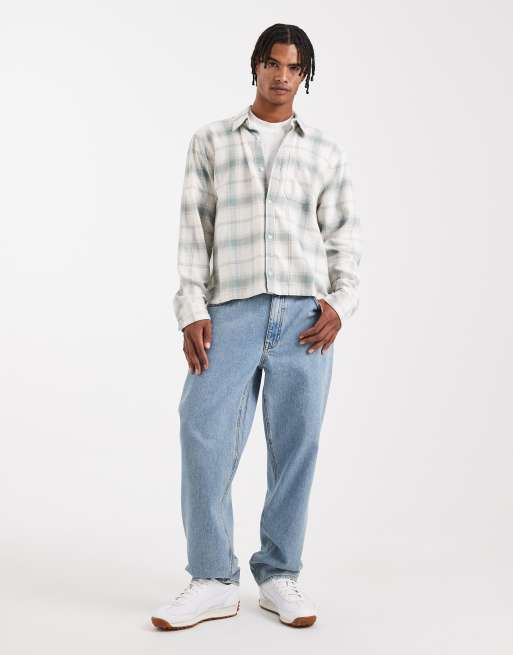 Camisa verde a cuadros de manga larga de franela e Hollister ASOS