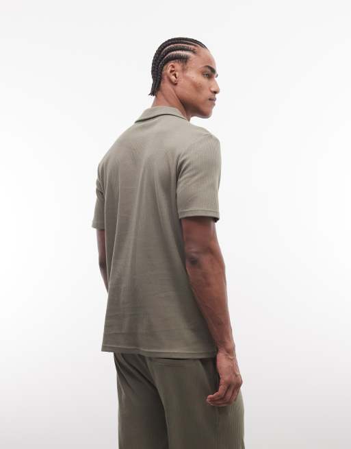 Camisa verde a rayas con cuello de solapas de canalé de CAPO (parte de un conjunto), 4 de 5