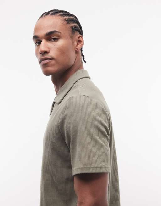 Camisa verde a rayas con cuello de solapas de canalé de CAPO (parte de un conjunto), 5 de 5
