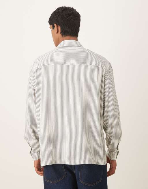 Camisa verde a rayas de corte cuadrado extragrande con detalle bordado de ASOS DESIGN, 3 de 5