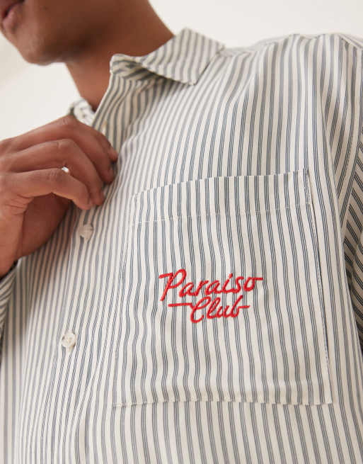 Camisa verde a rayas de corte cuadrado extragrande con detalle bordado de ASOS DESIGN, 5 de 5