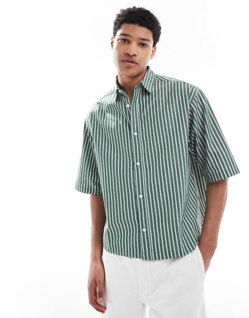 Camisa verde a rayas de corte cuadrado extragrande de ASOS DESIGN
