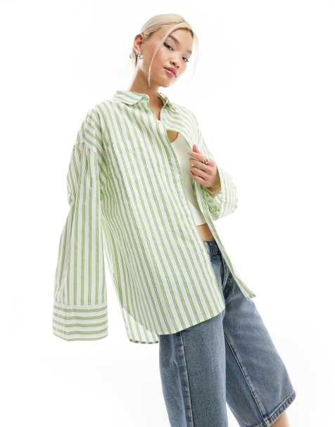 Camisa verde a rayas extragrande de popelina de COLLUSION - view 1