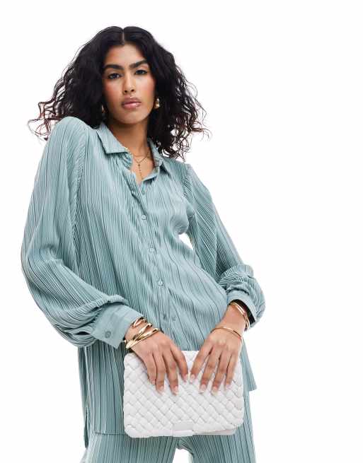 Camisa verde brisa marina abotonada y plisada de Vila (parte de un conjunto)